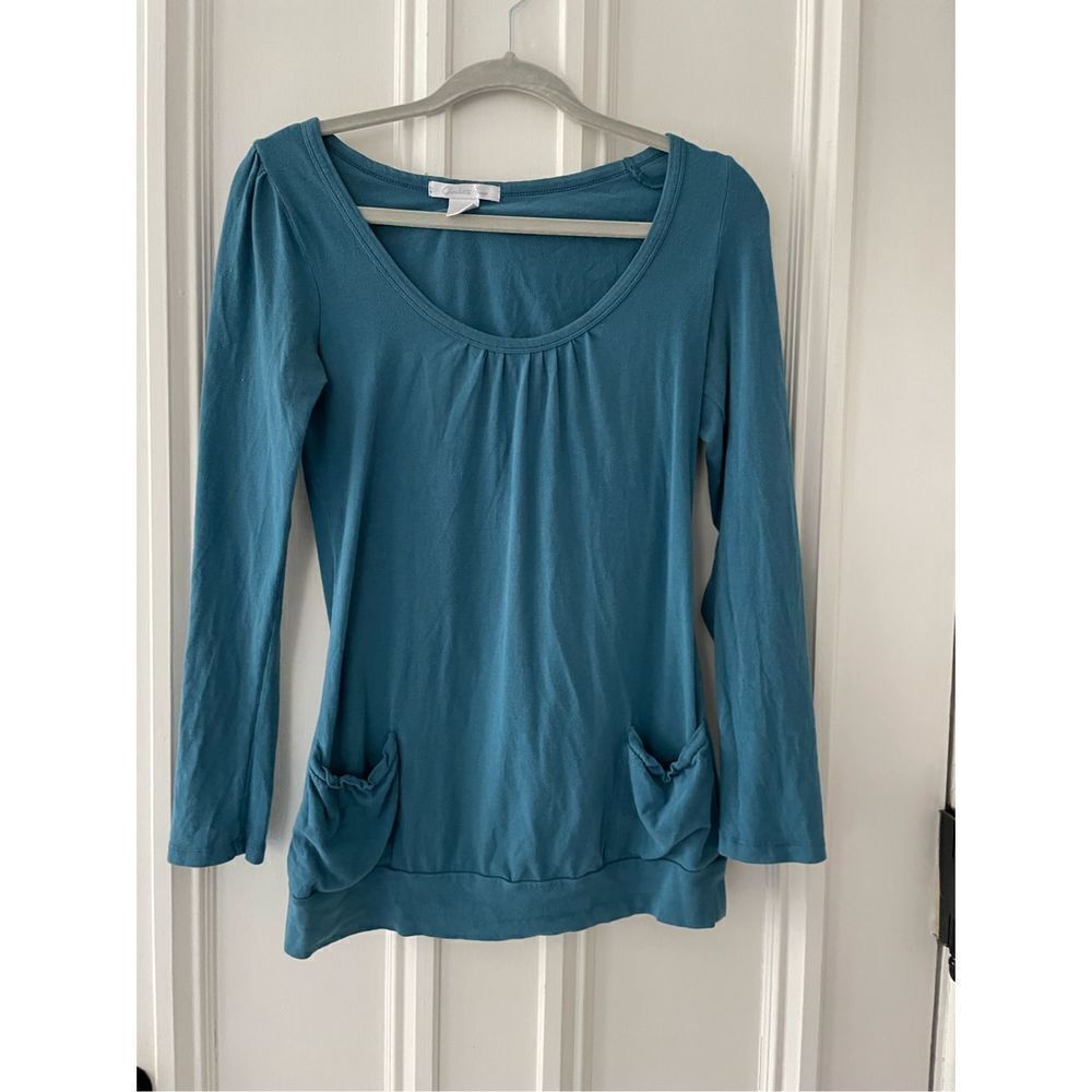 Charlotte Russe teal blue long sleeve scoop neck tunic with pockets S